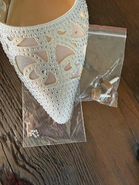 TAXI Silver Embellished Pointed Toe Slingback Heels - Picture 5 of 7